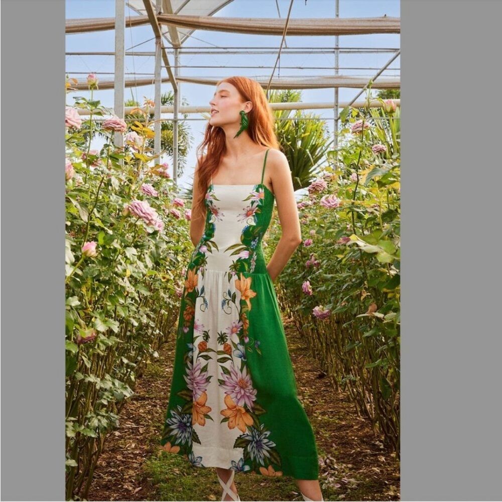 Farm Rio Sweet Bloom Dreamscape Linen Blend Midi Dress